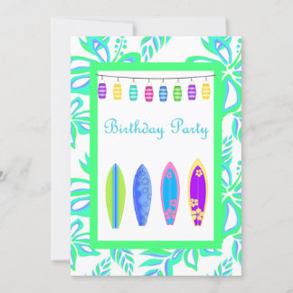 Invitación tabla de surf VERDE Hawaiian PARTY INVITATION