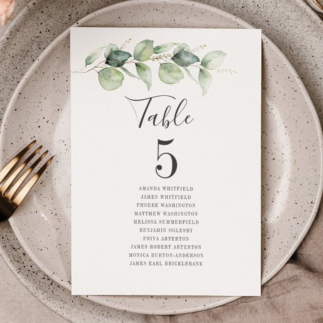 Invitación Tabla de vegetación Eucalyptus Número 5 Asientos B (Eucalyptus Wedding Table Number Card)