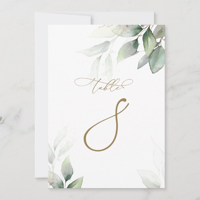 Invitación Tabla de verdor de eucalipto 8 Boda Número de tabl (Anverso)