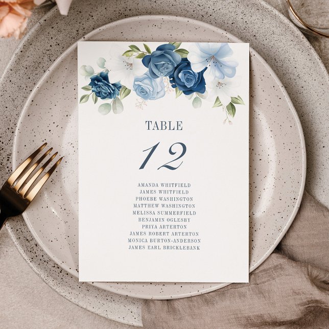 Invitación Tabla Floral Azul Dusty Número de Asientos 12 (Subido por el creador)