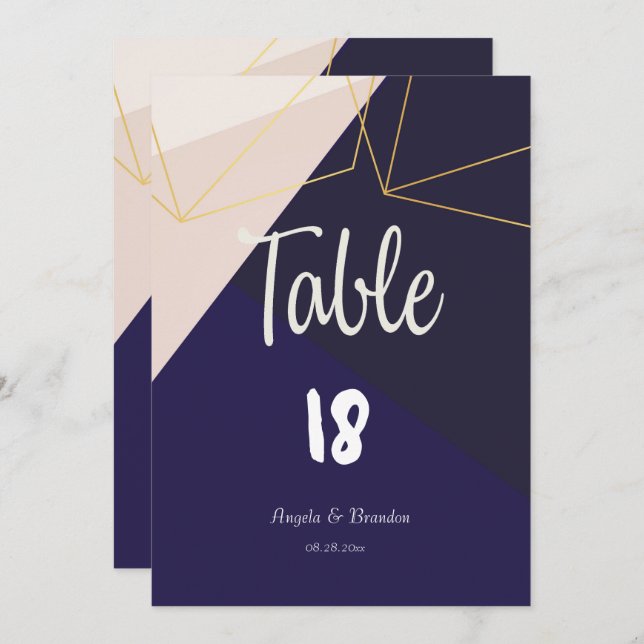 Invitación Tabla geométrica rosa azul marino rosa y oro (Anverso / Reverso)