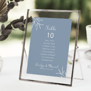 Invitación Tabla mínima de Boda azul turbio 10 Asientos