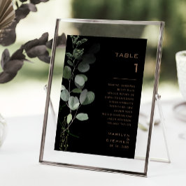 Invitación Tabla mínima formal negra número de asiento 1