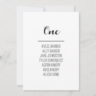 Invitación Tabla minimalista Número de asiento 1