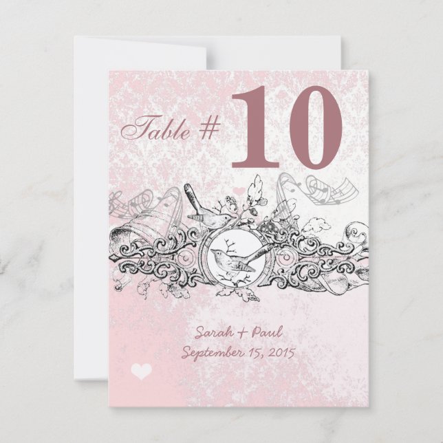 Invitación Tabla No. Boda De Desplazamiento Musical De Pájaro (Anverso)