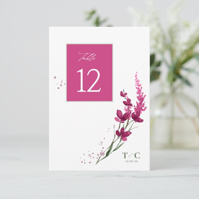 Invitación Tabla No. Fuchsia ID954 Boda de flores silvestres (Anverso de pie)