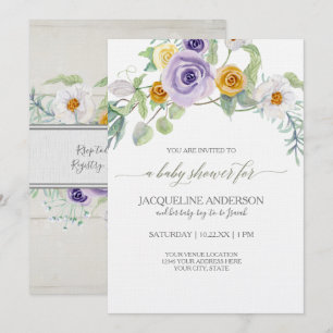 Invitación Tablas de madera para baby shower con flores de ro