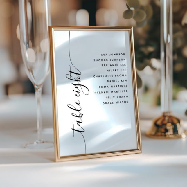 Invitación Table 8 Vertical Script Wedding Seating Chart Card (Subido por el creador)