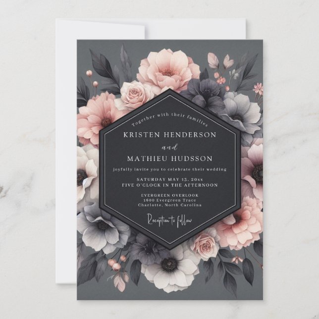 Invitación Tableau de boda con rubor de carbón (Anverso)