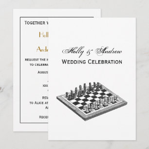 Invitación Tablero de Ajedrez y Piezas de Ajedrez Arte Antigu