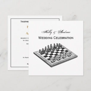 Invitación Tablero de Ajedrez y Piezas de Ajedrez Arte Antigu