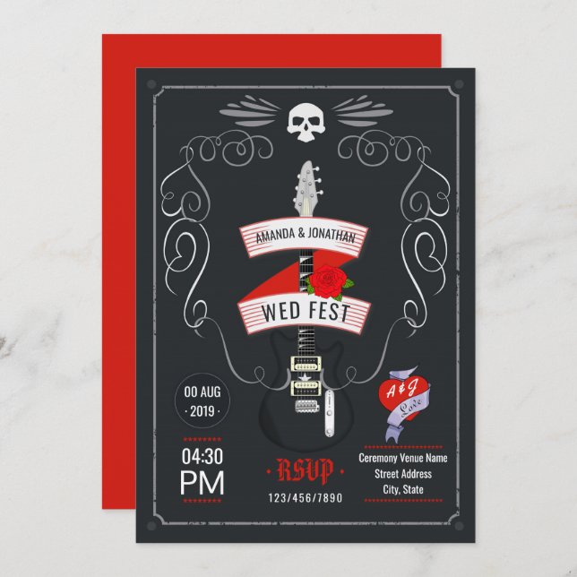 Invitación Tablero de Boda Rock and Roll (Anverso / Reverso)