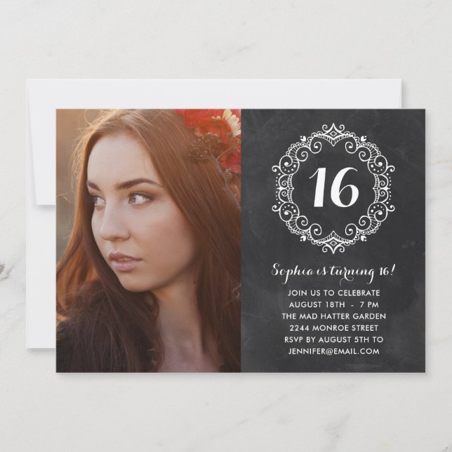 Invitación tablero de Bonito| Foto Dulce Dieciséis cumpleaños (Anverso)