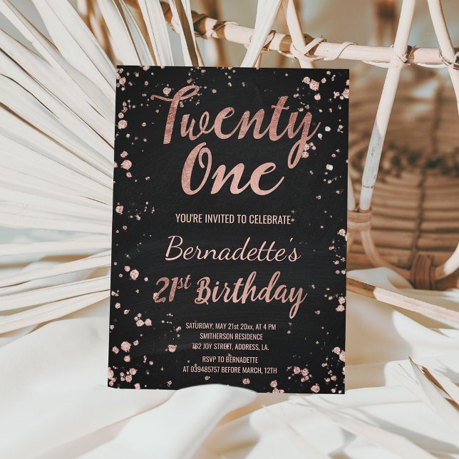 Invitación Tablero de confeti de oro rosa Faux 21ª cumpleaños (Subido por el creador)