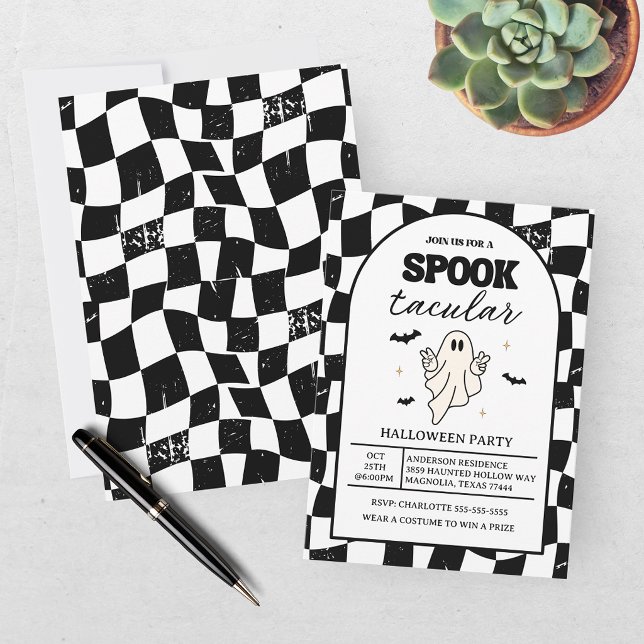 Invitación Tablero de Damas Retro Spooktacular Halloween (Subido por el creador)
