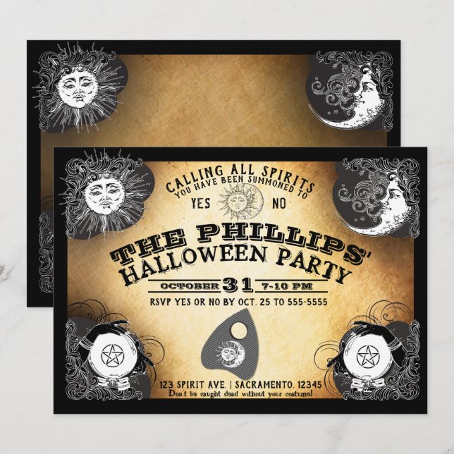 Invitación Tablero de Espíritus Halloween Espíritus Fiesta Em (Anverso / Reverso)