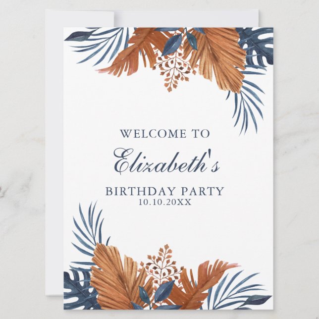 Invitación Tablero de Espuma de Bienvenida Monstera Azul Medi (Anverso)