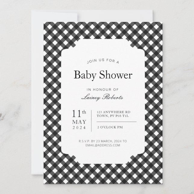 Invitación Tablero de tablero de papel clásico de Gingham neg (Anverso)