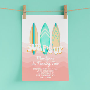 Invitación Tablón de Surf Pink Surfs Up Cumpleaños 2