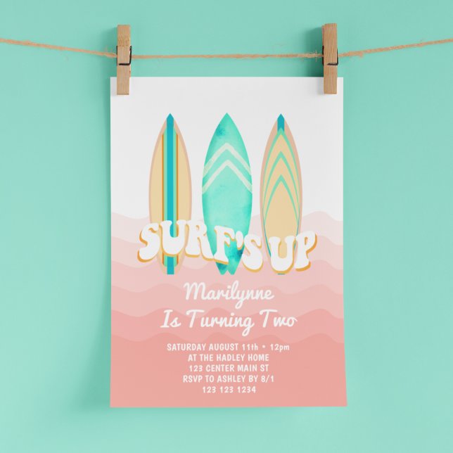 Invitación Tablón de Surf Pink Surfs Up Cumpleaños 2 (Subido por el creador)