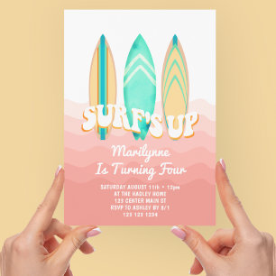 Invitación Tablón de surf Pink Surfs Up cumpleaños 4