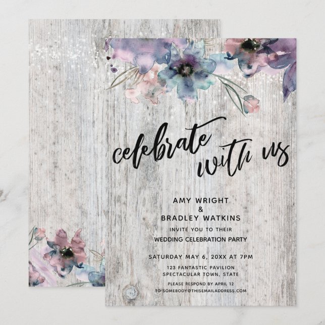 Invitación Tablones Deteriorados Flores Luces Celebran con No (Anverso / Reverso)