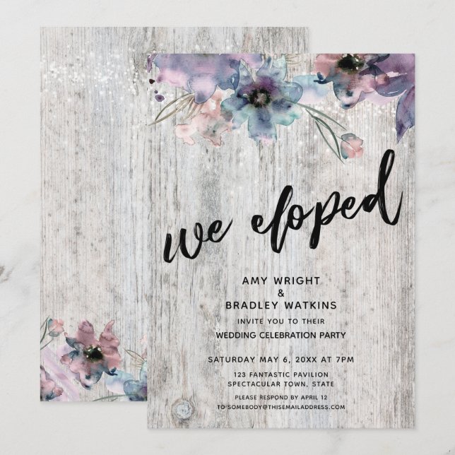 Invitación Tablones Deteriorados Flores Luces Nos Fugamos (Anverso / Reverso)