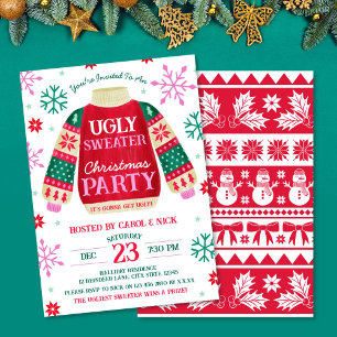 Invitación Tacky Festiloso Suéter Fiesta Rojo y Verde