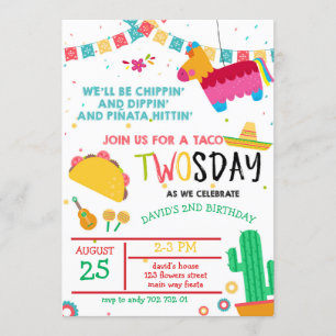 Invitación Taco 20 días Pinata Fiesta 2 cumpleaños