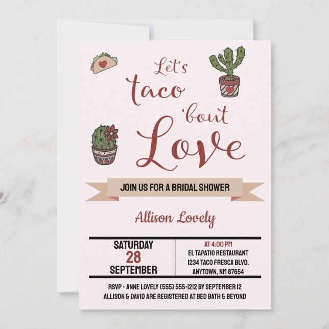Invitación Taco 'acerca de amor ducha de novias tema mexicano (Anverso)
