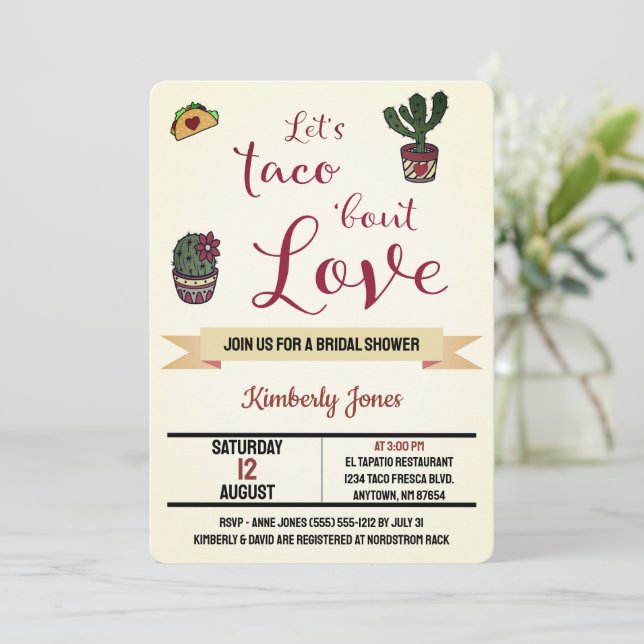 Invitación Taco 'acerca de amor Fiesta Tema ducha de novias (Anverso de pie)