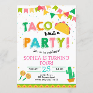 Invitación Taco 'acerca de la Chica Fiesta Fiesta Cumpleaños 