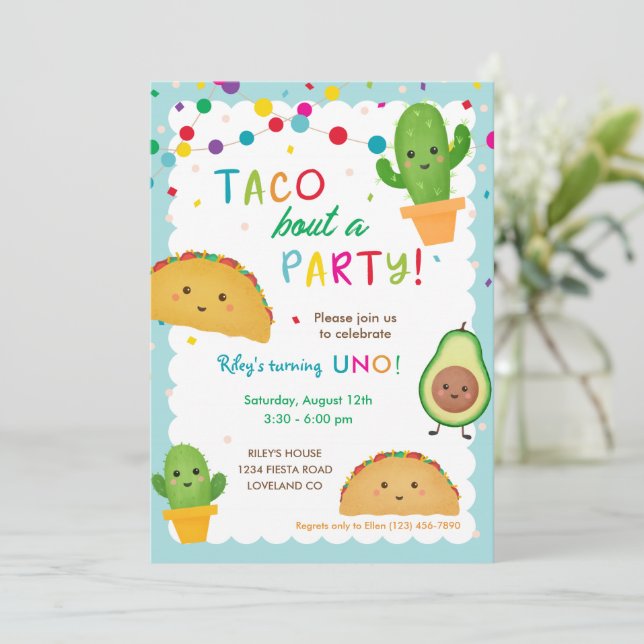 Invitación Taco acerca de la fiesta de cumpleaños de un fiest (Anverso de pie)