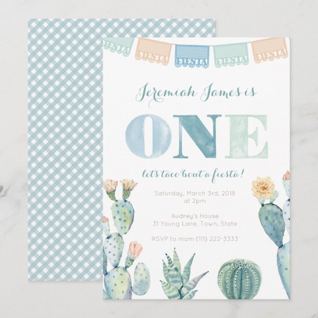 Invitación Taco acerca de la Fiesta del Primer Cumpleaños par (Anverso / Reverso)