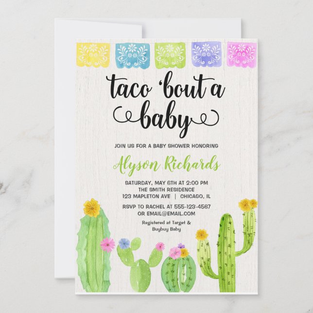 Invitación Taco acerca de un bebé, Fiesta cactus baby ducha (Anverso)
