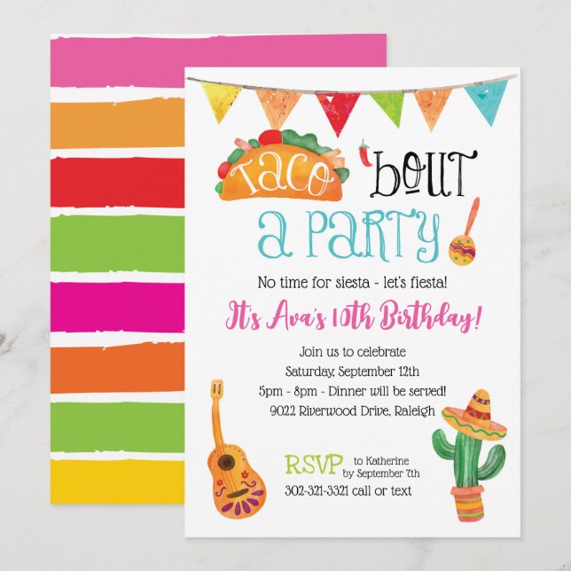 Invitación Taco acerca de un Fiesta (Anverso / Reverso)