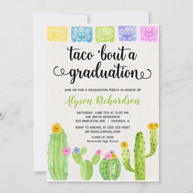 Invitación Taco acerca de una fiesta de graduación cactus (Anverso)