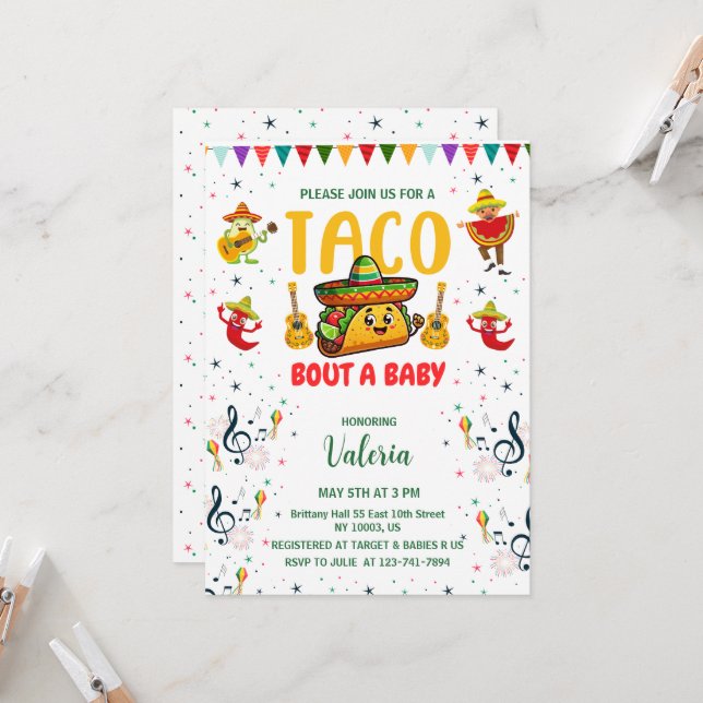 Invitación taco acerca de una fiesta mexicana de baby ducha (Anverso/Reverso In Situ)