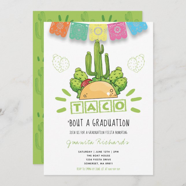 Invitación Taco 'Acerca de una graduación de Fiesta (Anverso / Reverso)