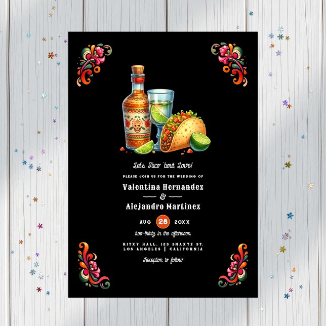 Invitación Taco 'acerca del amor: Vibrante Boda de Fiesta (Let's Taco 'bout Love: Vibrant Fiesta Wedding Invitation)