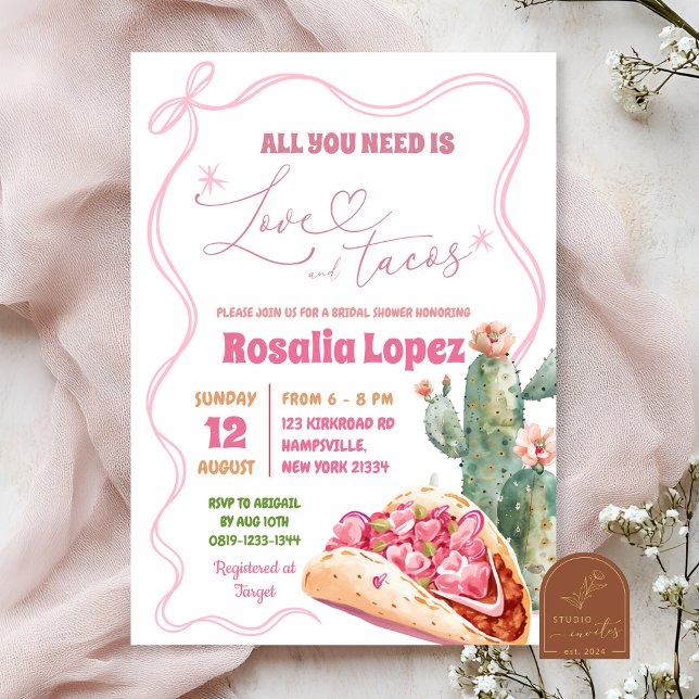 Invitación Taco Amor Rosa Cumpleaños Fiesta de Despedida de S (Subido por el creador)