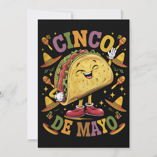 Invitación Taco Bailarín Divertido Fiesta Cinco De Mayo (Anverso)