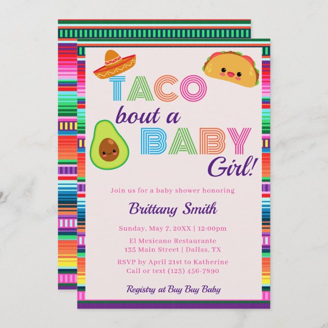 Invitación Taco Bout A Baby Girl Fiesta Stripe Baby Shower (Anverso / Reverso)