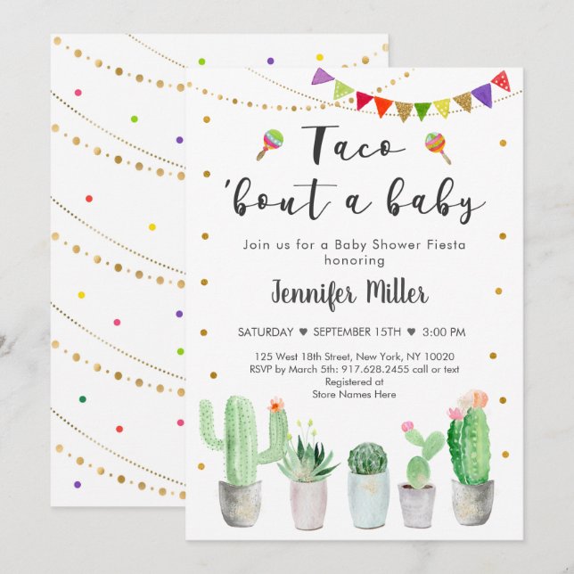 Invitación Taco Bout A Baby Gold Fiesta Cactus Baby Shower (Anverso / Reverso)