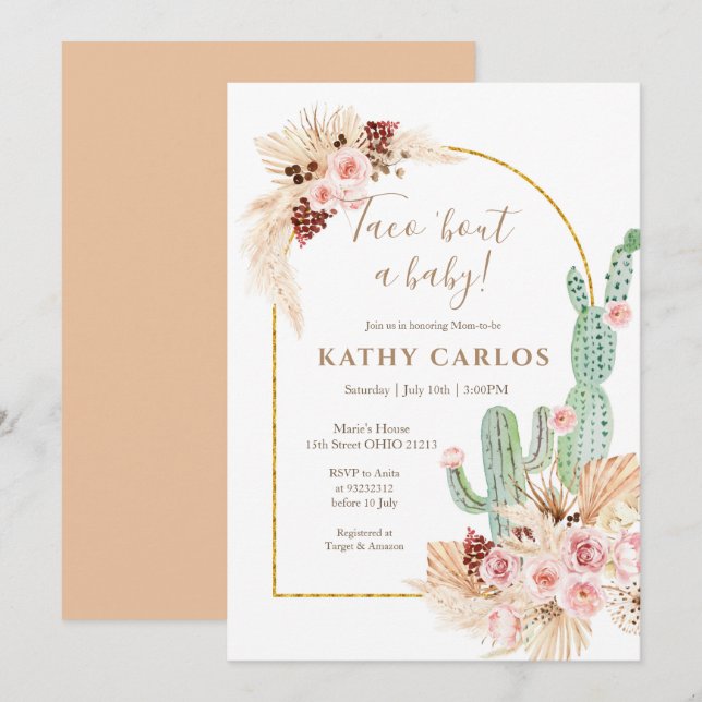 Invitación Taco ‘Bout A Baby Pampas Grass (Anverso / Reverso)