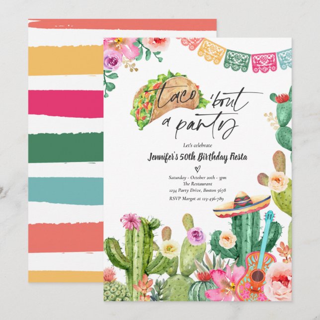 Invitación Taco 'Bout A Fiesta 50 cumpleaños Fiesta Cactus (Anverso / Reverso)