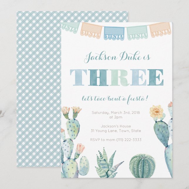 Invitación Taco Bout A Fiesta Boy 3 Fiesta de cumpleaños (Anverso / Reverso)