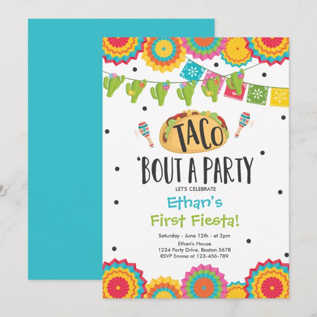 Invitación Taco 'Bout a Fiesta Boy First Fiesta Cumpleaños (Anverso / Reverso)