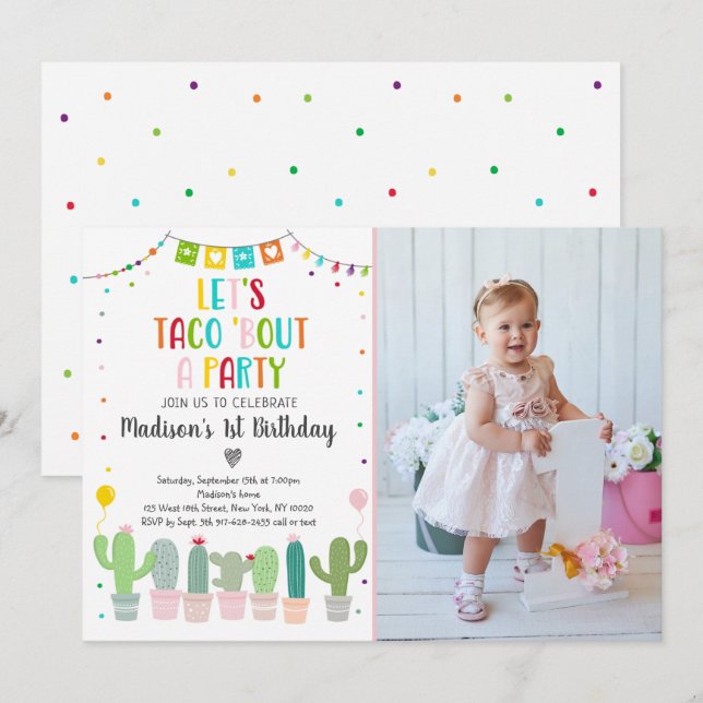 Invitación Taco Bout A Fiesta Cactus Fiesta Cumpleaños (Anverso / Reverso)