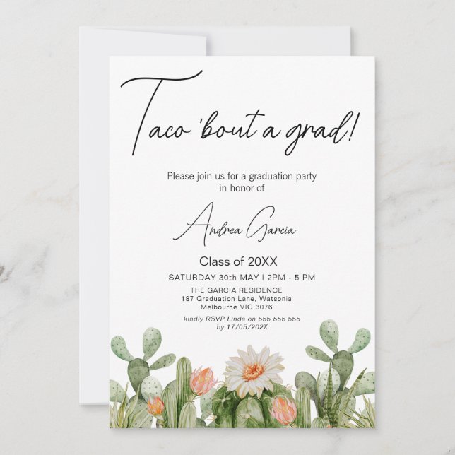 Invitación Taco Bout A Grad, Graduación De Cactus Flores (Anverso)
